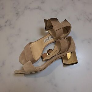 Jimmy Choo Nude Suede Block Heel Sandals